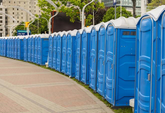 Seasonal porta potty units set up at a Booneville, Mississippi venue